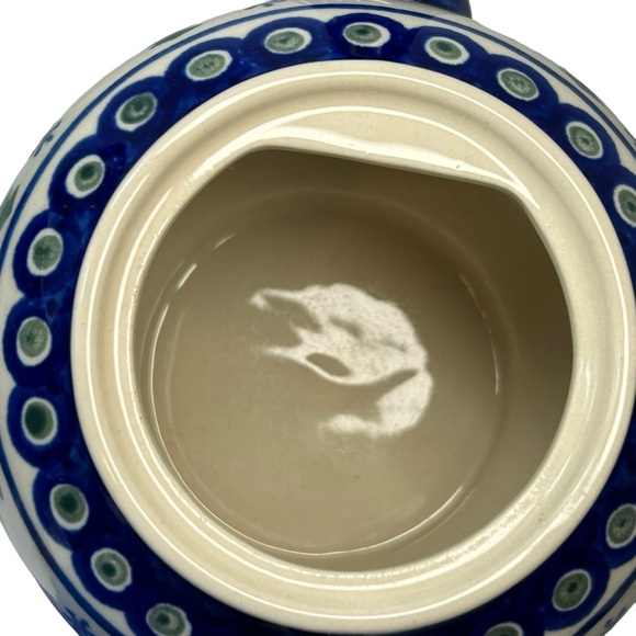 Boleslawiec Polish Pottery Teapot with Lid Pine Trees Snowflakes Poland EUC - Picture 6 of 10